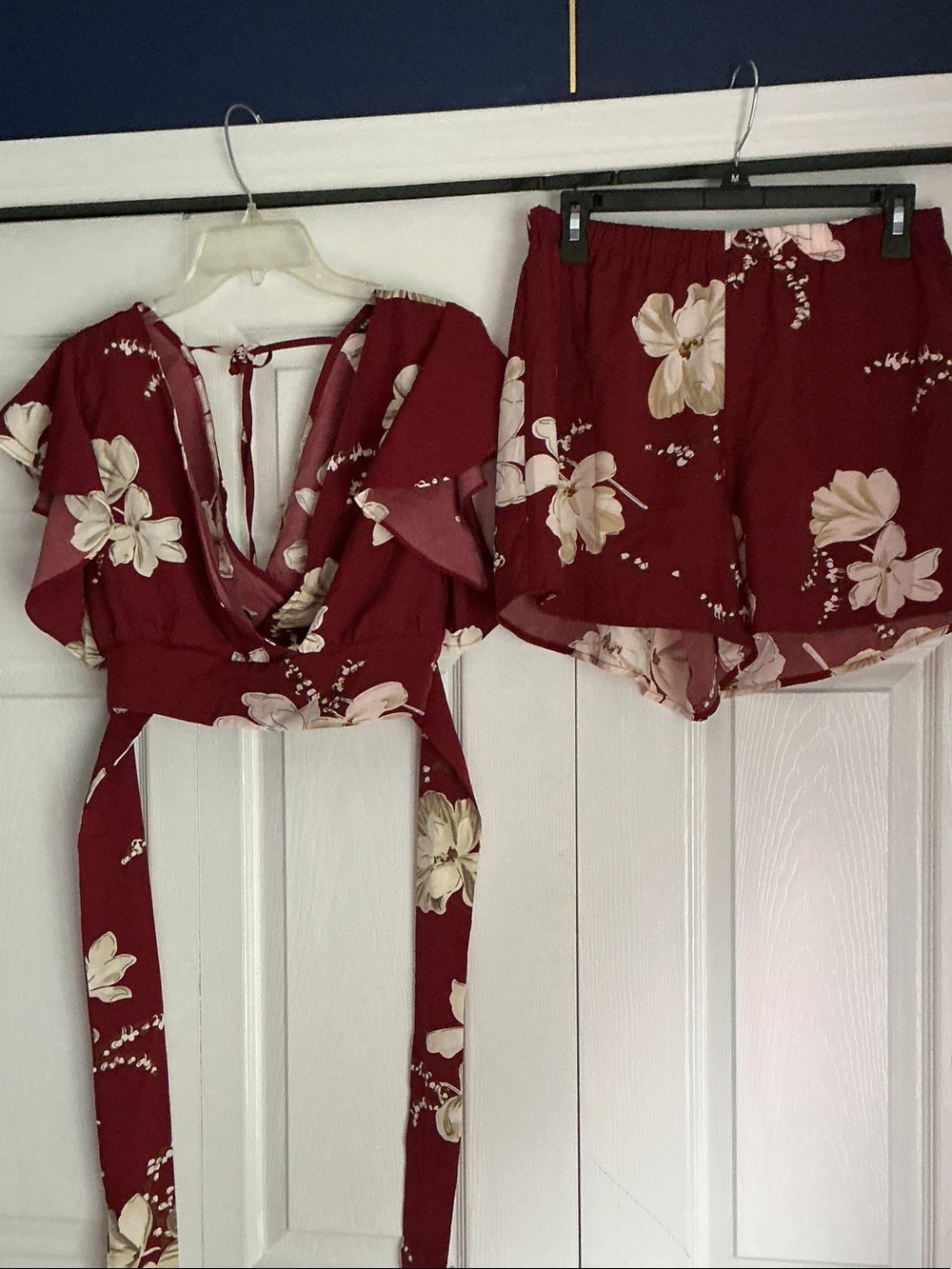 SHEIN Red Floral Two-Piece Skirt Set